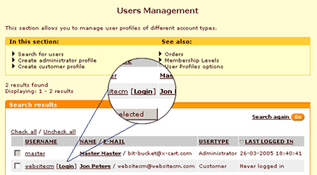 Admin Customer Login - Users